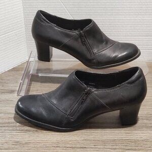 Dr. Scholl's Chip Comfort Shoes Sz 8 1/2  Black Leather Preppy Dress Heels